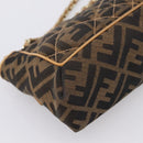 FENDI Zucca Canvas Chain Shoulder Bag Black Brown Auth 195522V-17