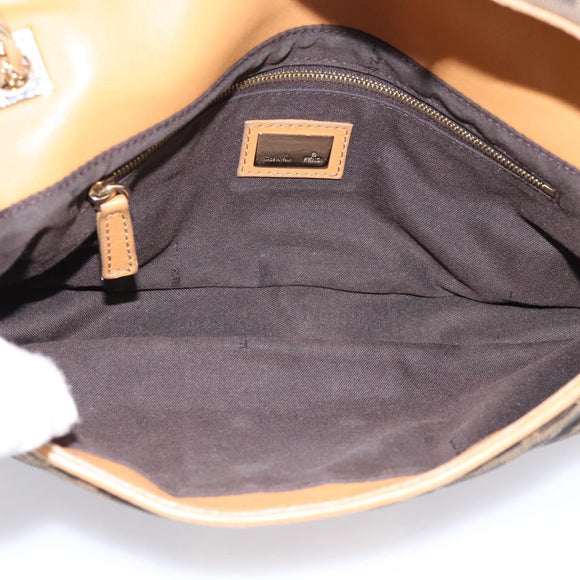 FENDI Zucca Canvas Chain Shoulder Bag Black Brown Auth 195522V
