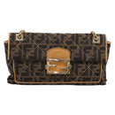 FENDI Zucca Canvas Chain Shoulder Bag Black Brown Auth 195522V-13