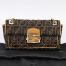 FENDI Zucca Canvas Chain Shoulder Bag Black Brown Auth 195522V-12
