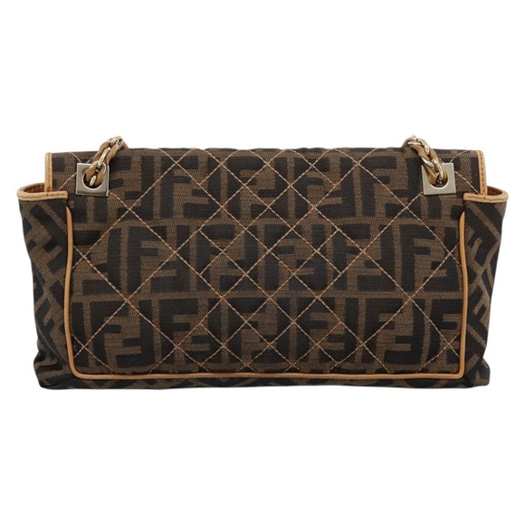 FENDI Zucca Canvas Chain Shoulder Bag Black Brown Auth 195522V