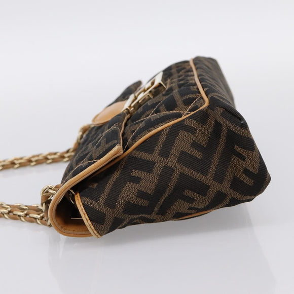 FENDI Zucca Canvas Chain Shoulder Bag Black Brown Auth 195522V
