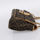 FENDI Zucca Canvas Chain Shoulder Bag Black Brown Auth 195522V-4