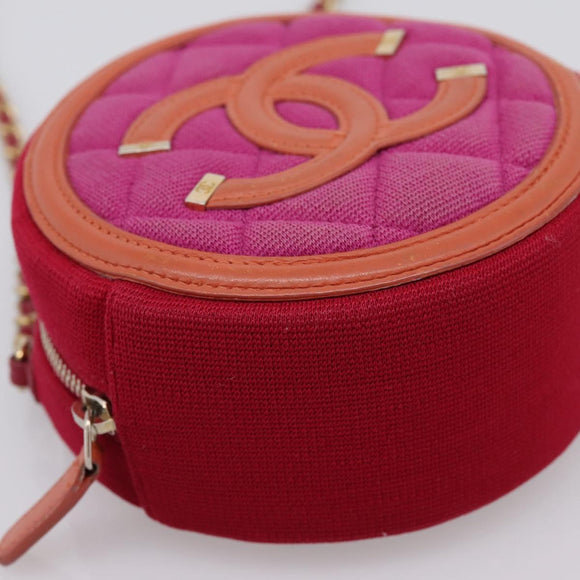 CHANEL Matelasse Chain Shoulder Bag Canvas Pink Gold CC Auth 195524M