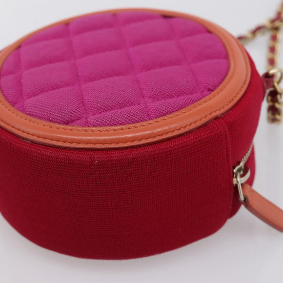 CHANEL Matelasse Chain Shoulder Bag Canvas Pink Gold CC Auth 195524M