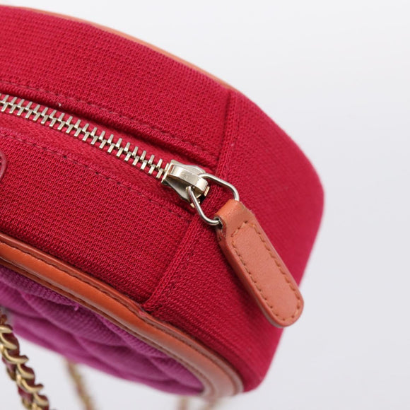 CHANEL Matelasse Chain Shoulder Bag Canvas Pink Gold CC Auth 195524M