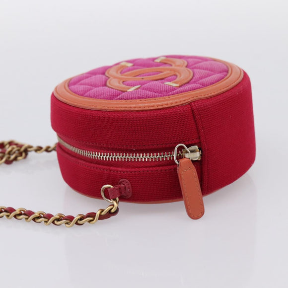 CHANEL Matelasse Chain Shoulder Bag Canvas Pink Gold CC Auth 195524M