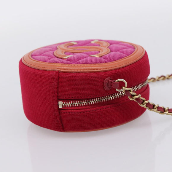 CHANEL Matelasse Chain Shoulder Bag Canvas Pink Gold CC Auth 195524M