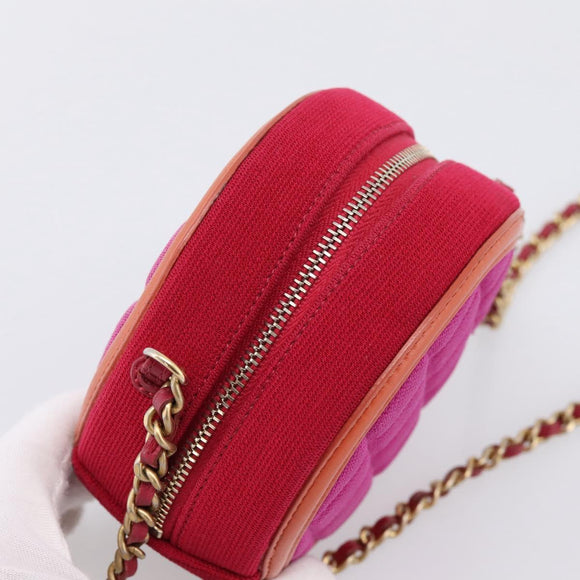 CHANEL Matelasse Chain Shoulder Bag Canvas Pink Gold CC Auth 195524M