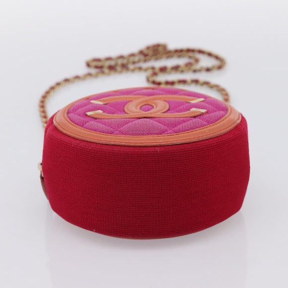 CHANEL Matelasse Chain Shoulder Bag Canvas Pink Gold CC Auth 195524M