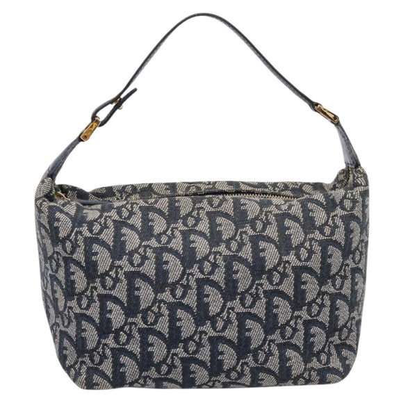Christian Dior Trotter Canvas Accessory Pouch Navy Gold Auth 195525V