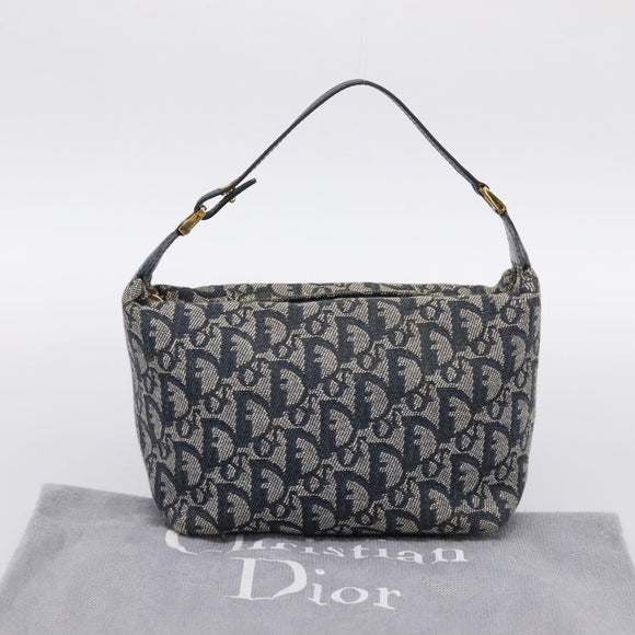 Christian Dior Trotter Canvas Accessory Pouch Navy Gold Auth 195525V