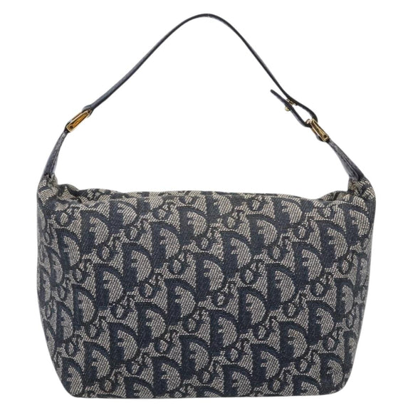 Christian Dior Trotter Canvas Accessory Pouch Navy Gold Auth 195525V