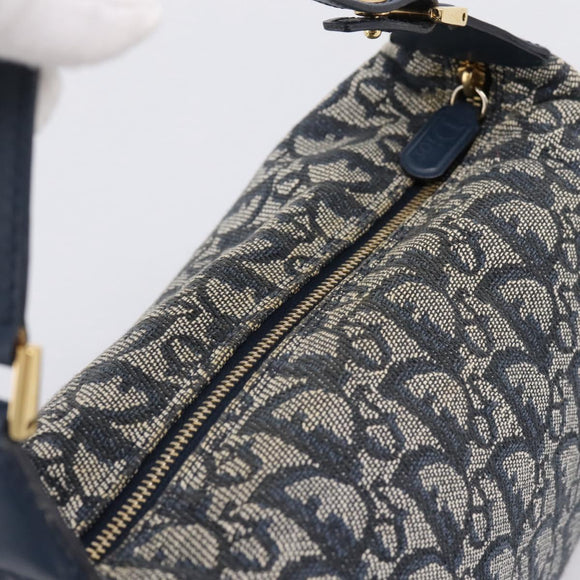 Christian Dior Trotter Canvas Accessory Pouch Navy Gold Auth 195525V