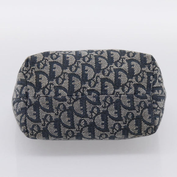 Christian Dior Trotter Canvas Accessory Pouch Navy Gold Auth 195525V