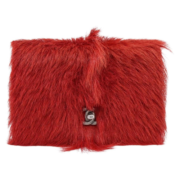 CHANEL Matelasse Chain Shoulder Bag fur Red Silver CC Auth 195526SAM