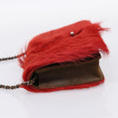 CHANEL Matelasse Chain Shoulder Bag fur Red Silver CC Auth 195526SAM-4