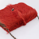 CHANEL Matelasse Chain Shoulder Bag fur Red Silver CC Auth 195526SAM-6