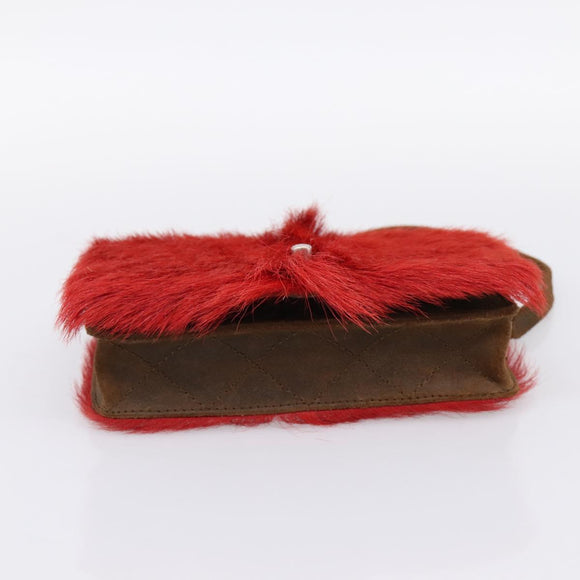 CHANEL Matelasse Chain Shoulder Bag fur Red Silver CC Auth 195526SAM