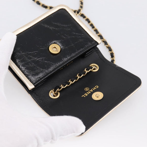 CHANEL Chain Shoulder Pouch Matelasse Leather Black Gold CC Auth 195532M