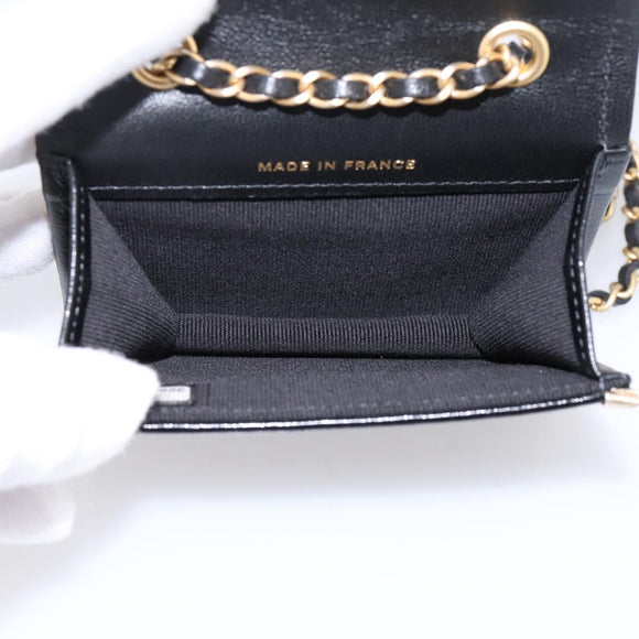 CHANEL Chain Shoulder Pouch Matelasse Leather Black Gold CC Auth 195532M