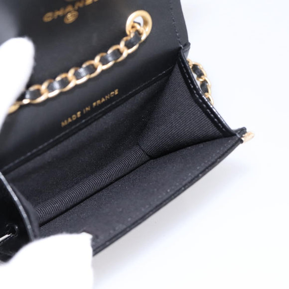 CHANEL Chain Shoulder Pouch Matelasse Leather Black Gold CC Auth 195532M