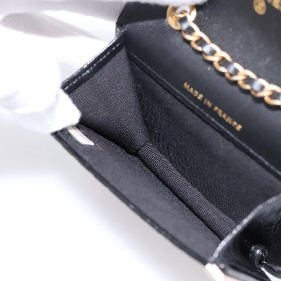 CHANEL Chain Shoulder Pouch Matelasse Leather Black Gold CC Auth 195532M