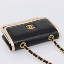 CHANEL Chain Shoulder Pouch Matelasse Leather Black Gold CC Auth 195532M-6