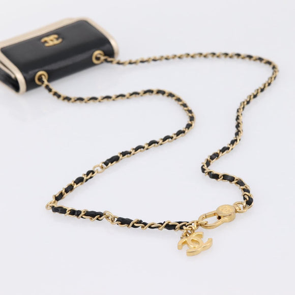 CHANEL Chain Shoulder Pouch Matelasse Leather Black Gold CC Auth 195532M