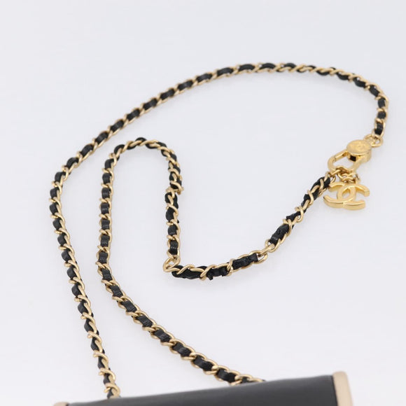 CHANEL Chain Shoulder Pouch Matelasse Leather Black Gold CC Auth 195532M