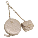 CHANEL Matelasse Pouch Lamb Skin Champagne Gold CC Auth 195534M-1