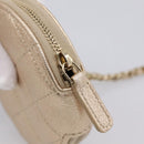CHANEL Matelasse Pouch Lamb Skin Champagne Gold CC Auth 195534M-8