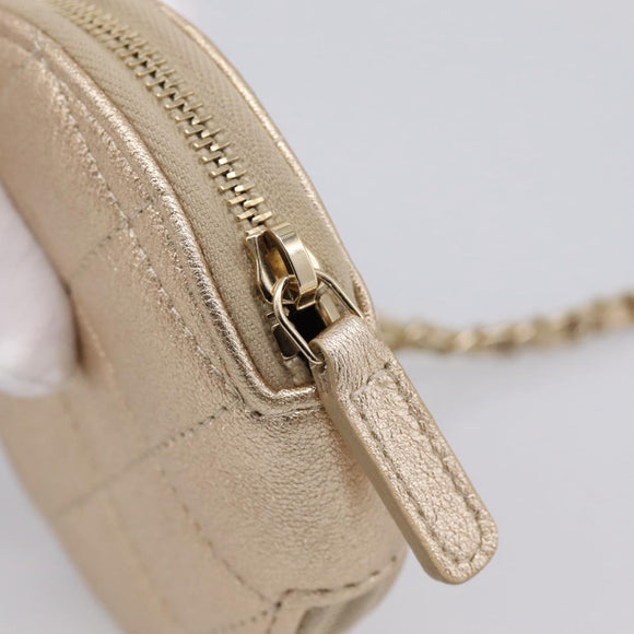 CHANEL Matelasse Pouch Lamb Skin Champagne Gold CC Auth 195534M
