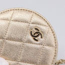 CHANEL Matelasse Pouch Lamb Skin Champagne Gold CC Auth 195534M-17