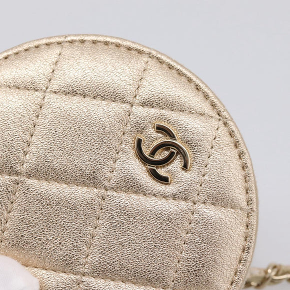 CHANEL Matelasse Pouch Lamb Skin Champagne Gold CC Auth 195534M