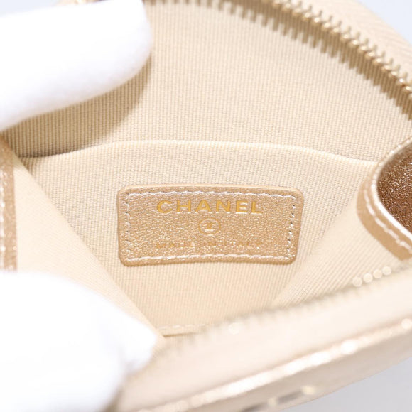 CHANEL Matelasse Pouch Lamb Skin Champagne Gold CC Auth 195534M