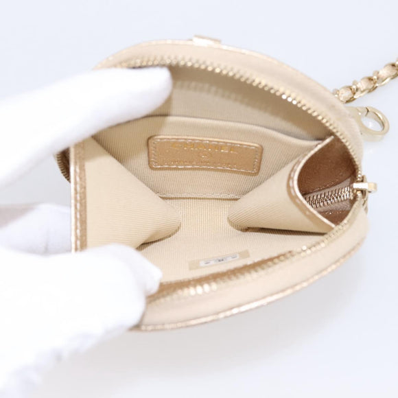 CHANEL Matelasse Pouch Lamb Skin Champagne Gold CC Auth 195534M