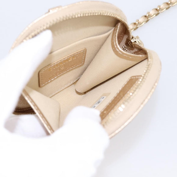 CHANEL Matelasse Pouch Lamb Skin Champagne Gold CC Auth 195534M