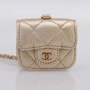 CHANEL Matelasse Pouch Lamb Skin Champagne Gold CC Auth 195534M-21
