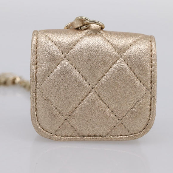 CHANEL Matelasse Pouch Lamb Skin Champagne Gold CC Auth 195534M