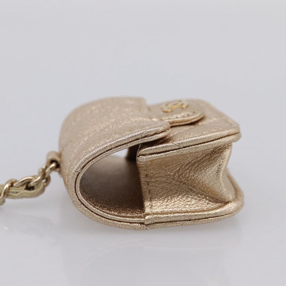 CHANEL Matelasse Pouch Lamb Skin Champagne Gold CC Auth 195534M