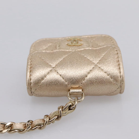 CHANEL Matelasse Pouch Lamb Skin Champagne Gold CC Auth 195534M