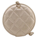 CHANEL Matelasse Pouch Lamb Skin Champagne Gold CC Auth 195534M-2