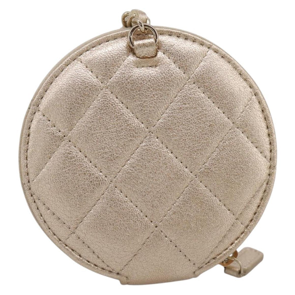 CHANEL Matelasse Pouch Lamb Skin Champagne Gold CC Auth 195534M