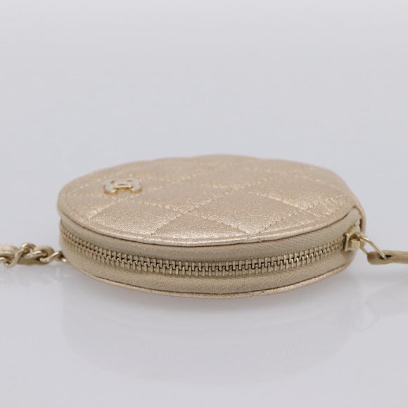 CHANEL Matelasse Pouch Lamb Skin Champagne Gold CC Auth 195534M