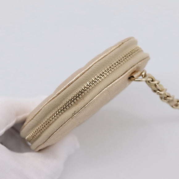 CHANEL Matelasse Pouch Lamb Skin Champagne Gold CC Auth 195534M