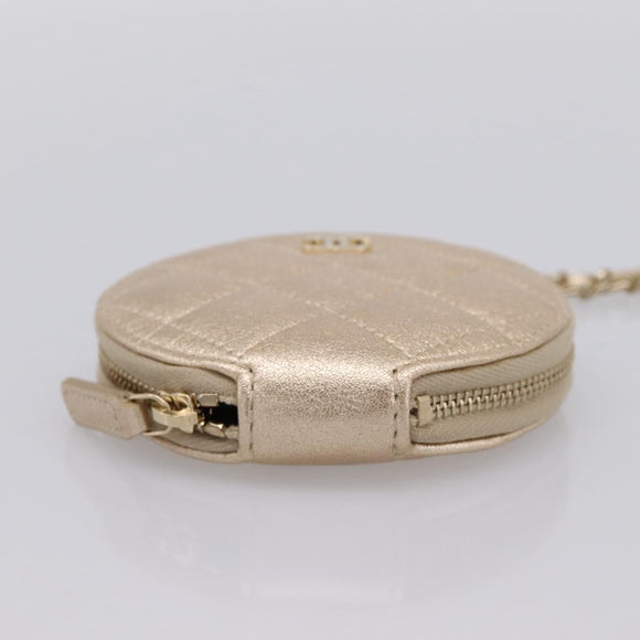 CHANEL Matelasse Pouch Lamb Skin Champagne Gold CC Auth 195534M