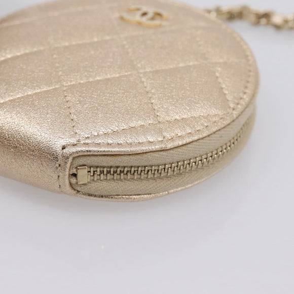 CHANEL Matelasse Pouch Lamb Skin Champagne Gold CC Auth 195534M