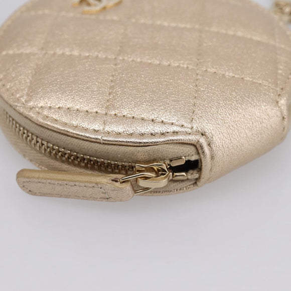 CHANEL Matelasse Pouch Lamb Skin Champagne Gold CC Auth 195534M