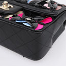 CHANEL Mini Matelasse 20 Chain Bag Lamb Skin Black Gold CC Auth 195535SM-9